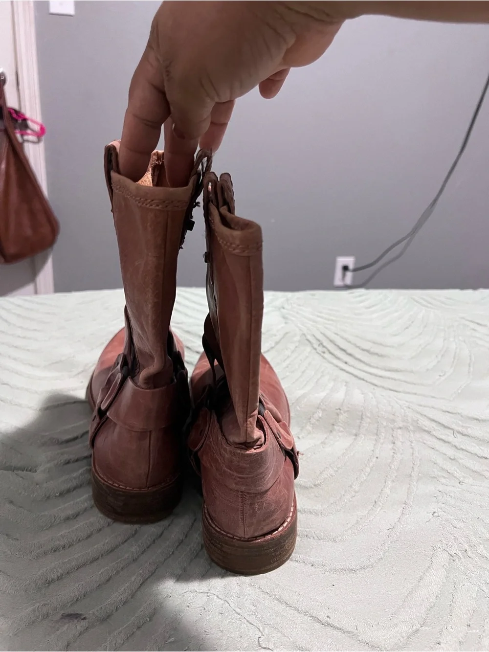 Gianni Bini Cognac Brown Leather Harness Ankle Boots